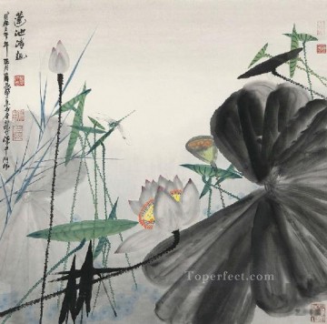  Lilies Painting - ink waterlilies pond traditional Chinese